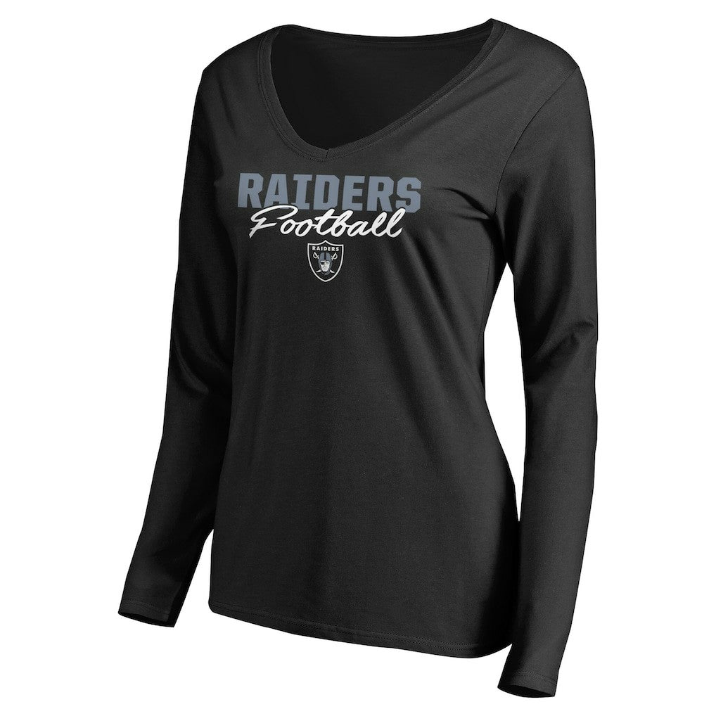 Las Vegas Raiders Women's Iconic Collection Script Assist Long Sleeve V-Neck T-Shirt - Black T-shirts