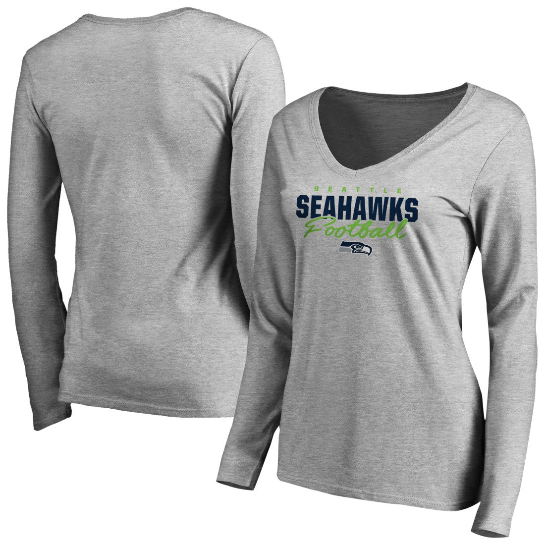 Seattle Seahawks Women's Iconic Collection Script Assist Long Sleeve V-Neck T-Shirt - Ash T-shirts