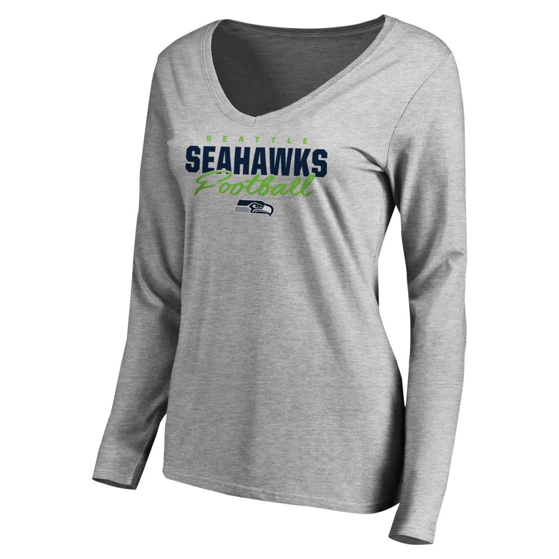 Seattle Seahawks Women's Iconic Collection Script Assist Long Sleeve V-Neck T-Shirt - Ash T-shirts