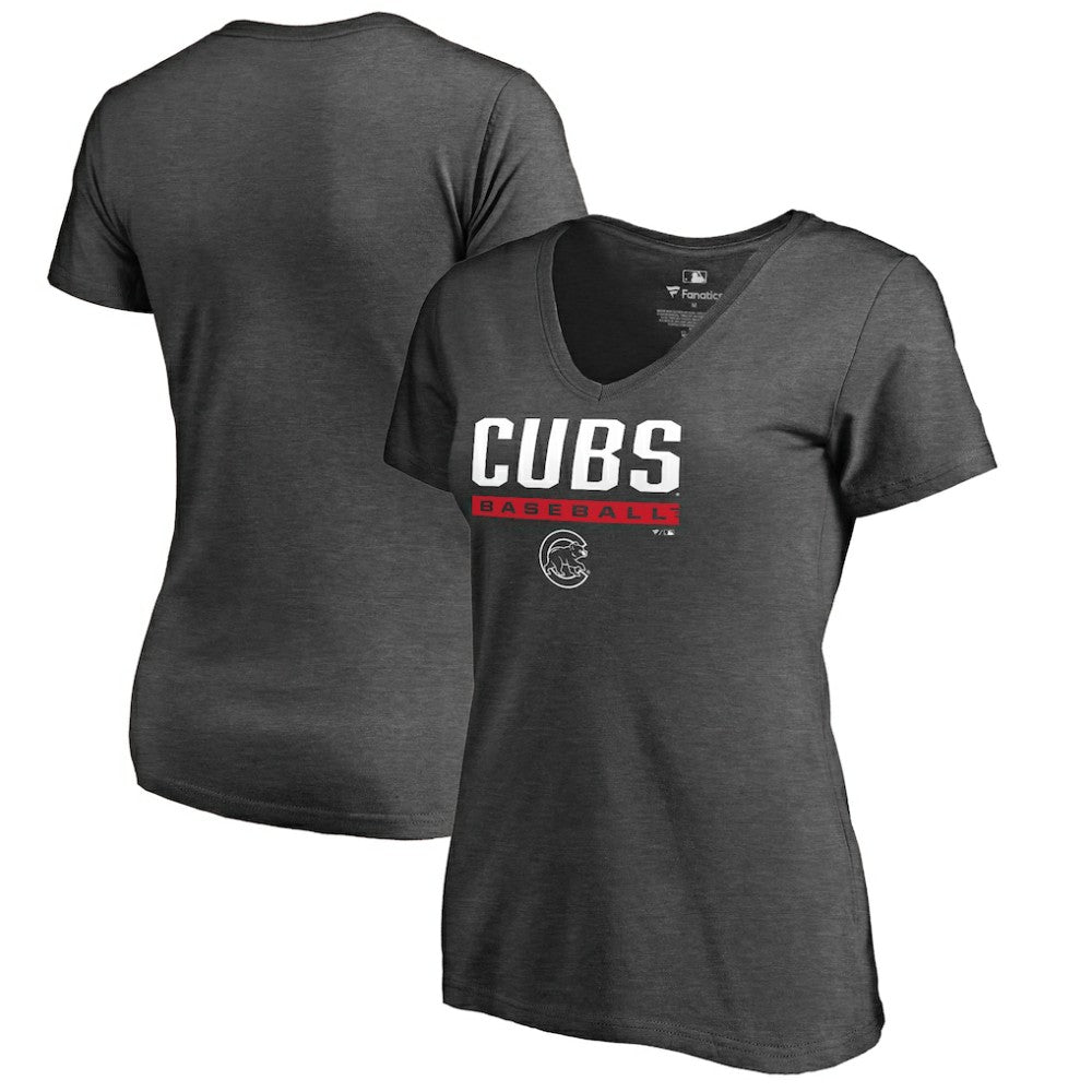Chicago Cubs Women's Win Stripe V-Neck T-Shirt - Ash T-shirts
