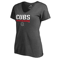 Chicago Cubs Women's Win Stripe V-Neck T-Shirt - Ash T-shirts