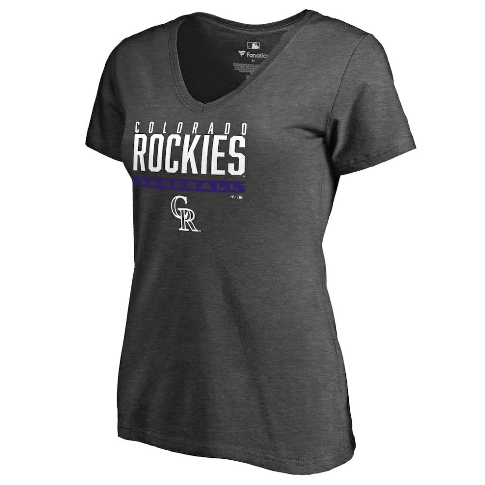 Colorado Rockies Women's Win Stripe V-Neck T-Shirt - Ash T-shirts