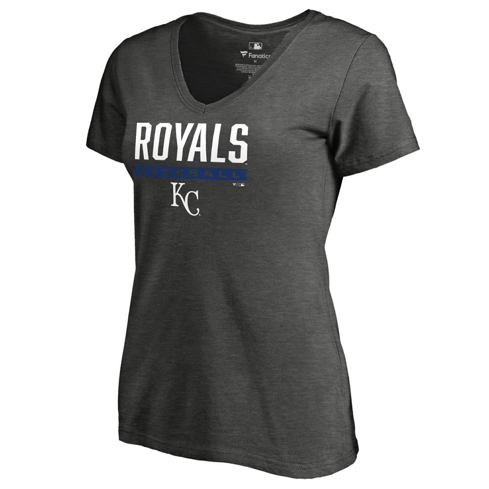Kansas City Royals Women's Win Stripe V-Neck T-Shirt - Ash T-shirts
