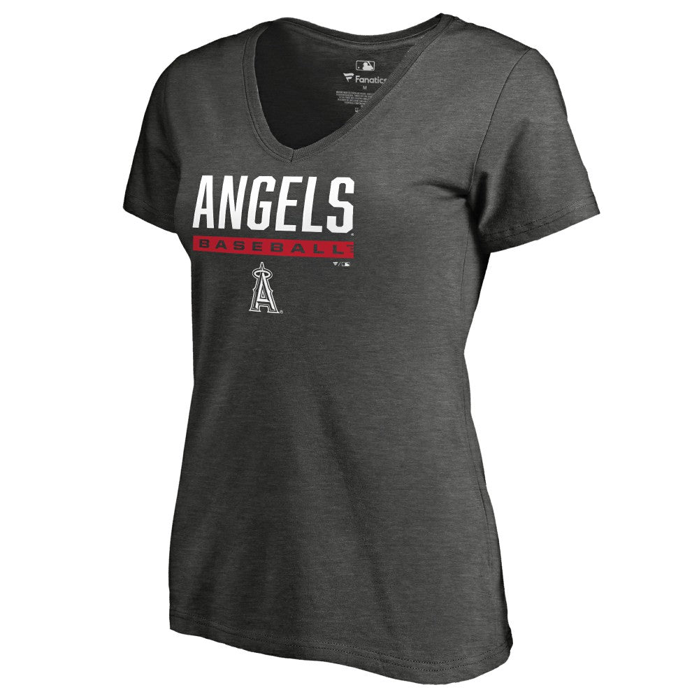 Los Angeles Angels Women's Win Stripe V-Neck T-Shirt - Ash T-shirts