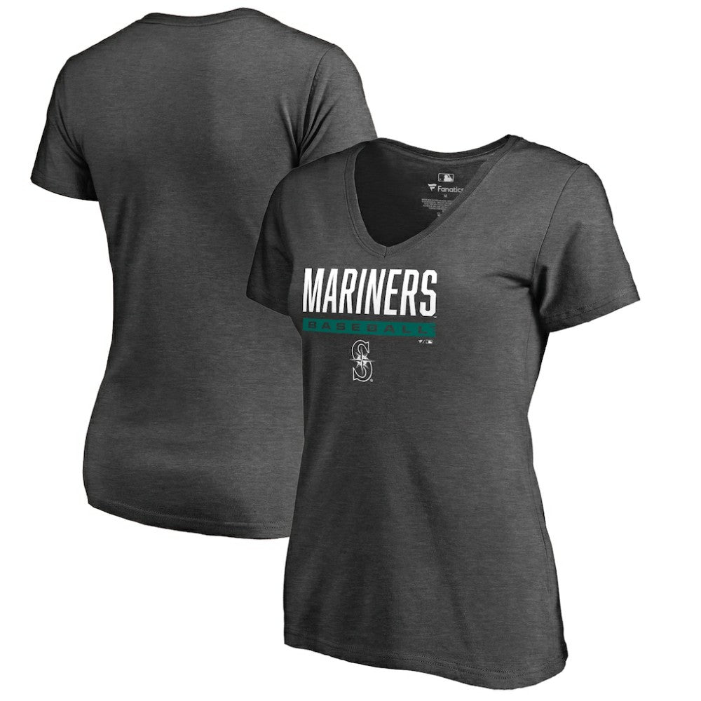 Seattle Mariners Women's Win Stripe V-Neck T-Shirt - Ash T-shirts