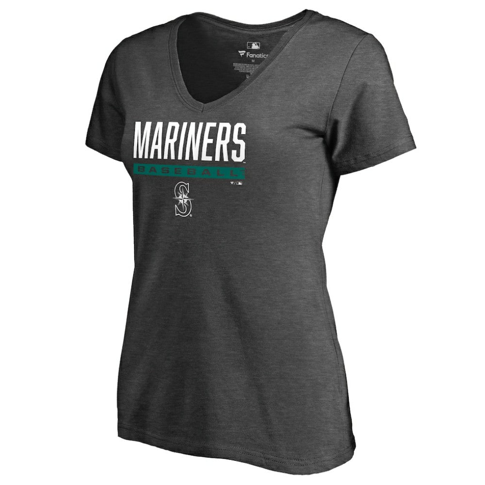 Seattle Mariners Women's Win Stripe V-Neck T-Shirt - Ash T-shirts