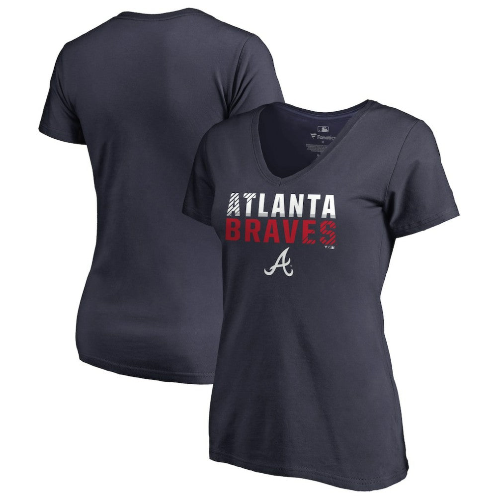 Atlanta Braves Women's Fade Out V-Neck T-Shirt - Navy T-shirts