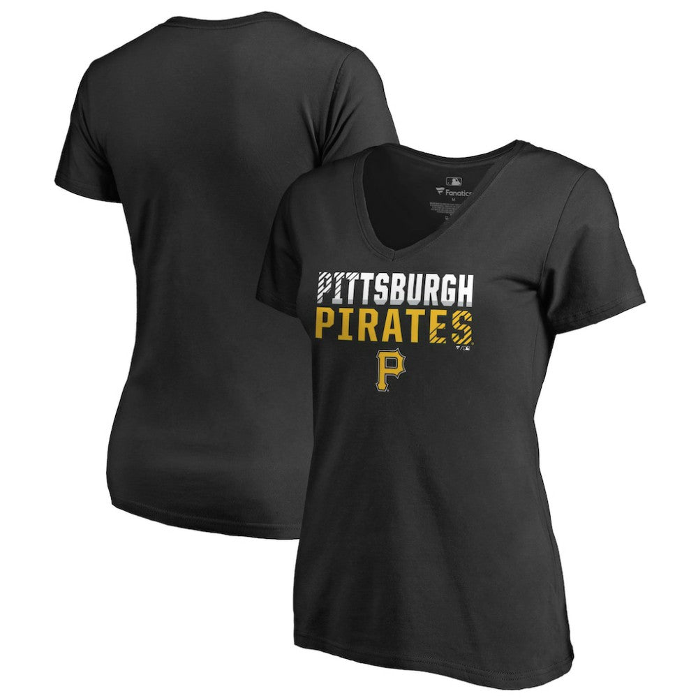Pittsburgh Pirates Women's Fade Out V-Neck T-Shirt - Black T-shirts