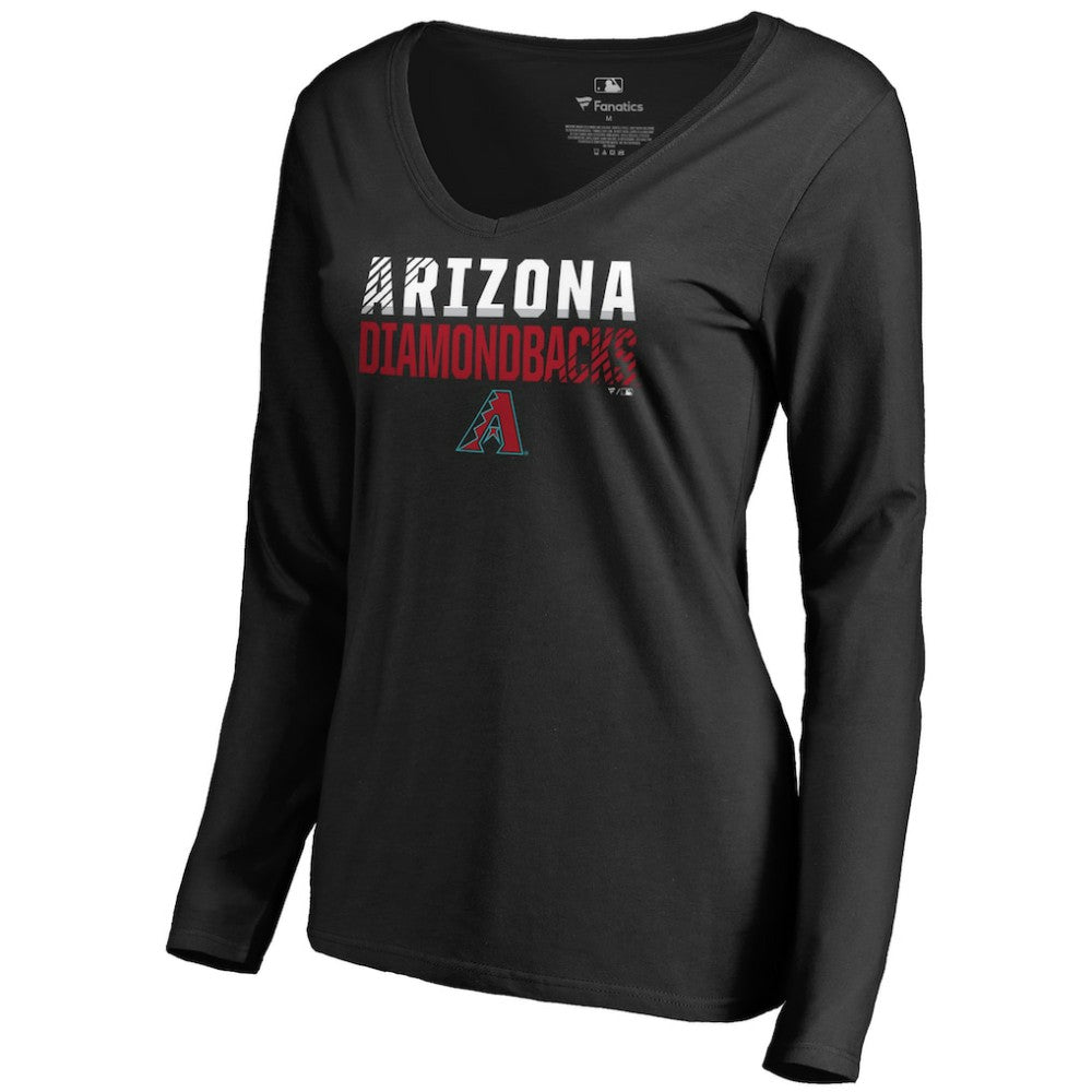 Arizona Diamondbacks Women's Fade Out V-Neck Long Sleeve T-Shirt - Black T-shirts