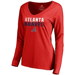 Atlanta Braves Women's Fade Out V-Neck Long Sleeve T-Shirt - Red T-shirts