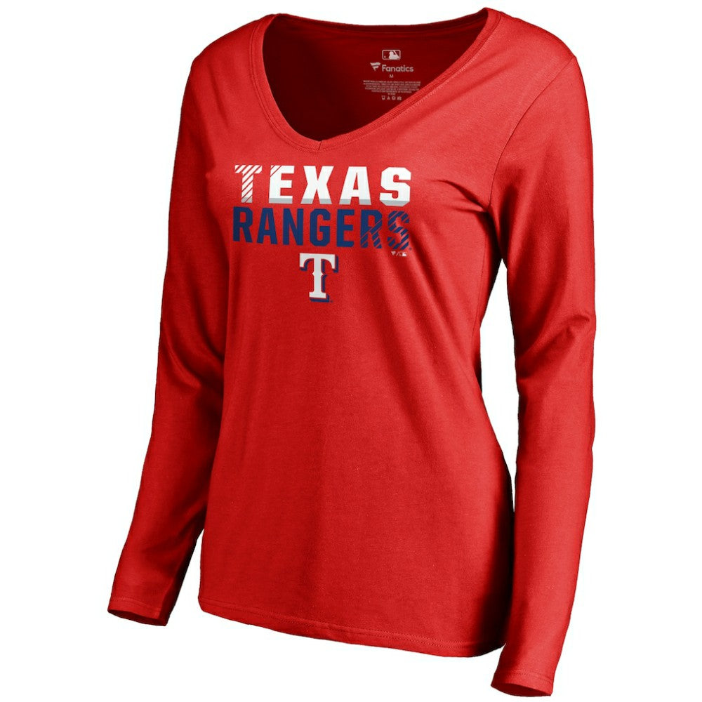 Texas Rangers Women's Fade Out V-Neck Long Sleeve T-Shirt - Red T-shirts