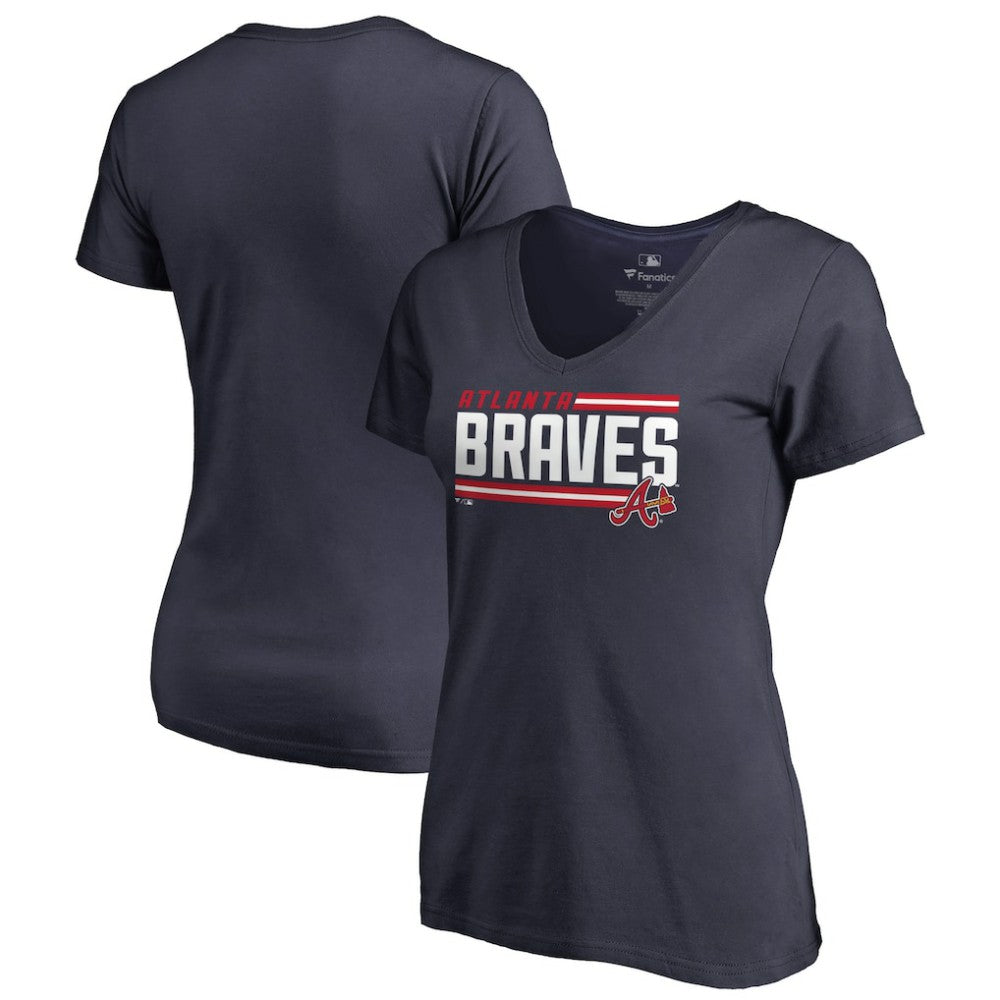 Atlanta Braves Women's Onside Stripe V-Neck T-Shirt - Navy T-shirts