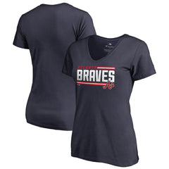 Atlanta Braves Women's Onside Stripe V-Neck T-Shirt - Navy T-shirts