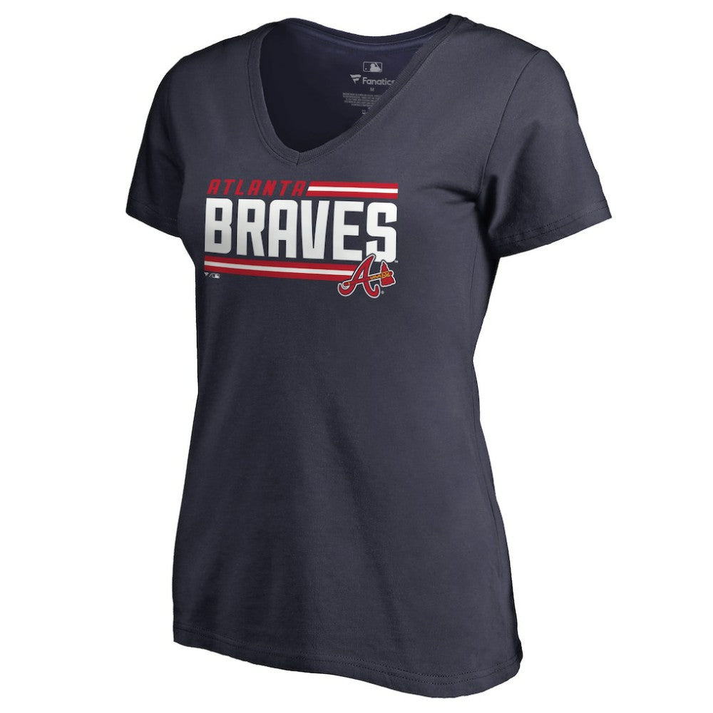 Atlanta Braves Women's Onside Stripe V-Neck T-Shirt - Navy T-shirts