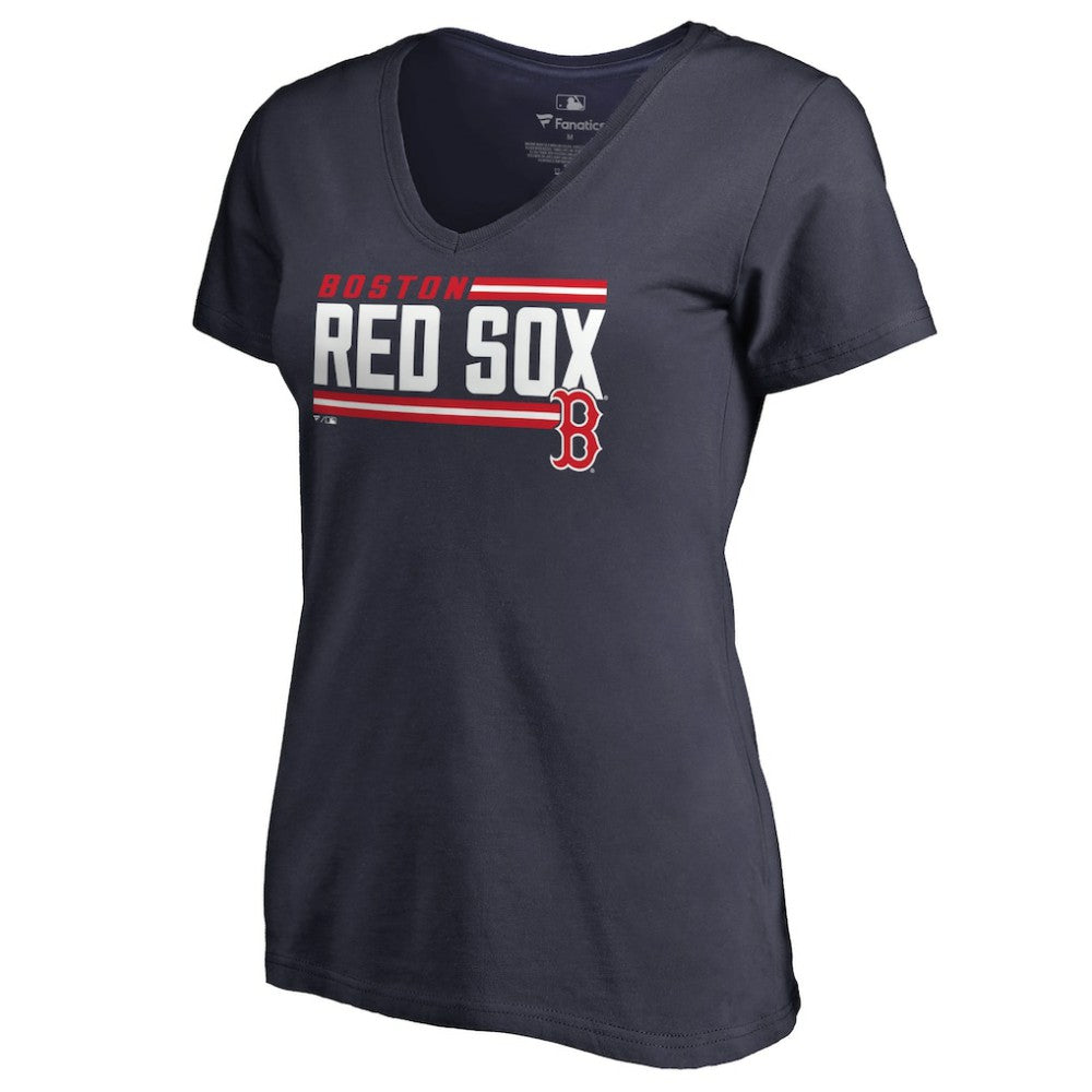 Boston Red Sox Women's Onside Stripe V-Neck T-Shirt - Navy T-shirts