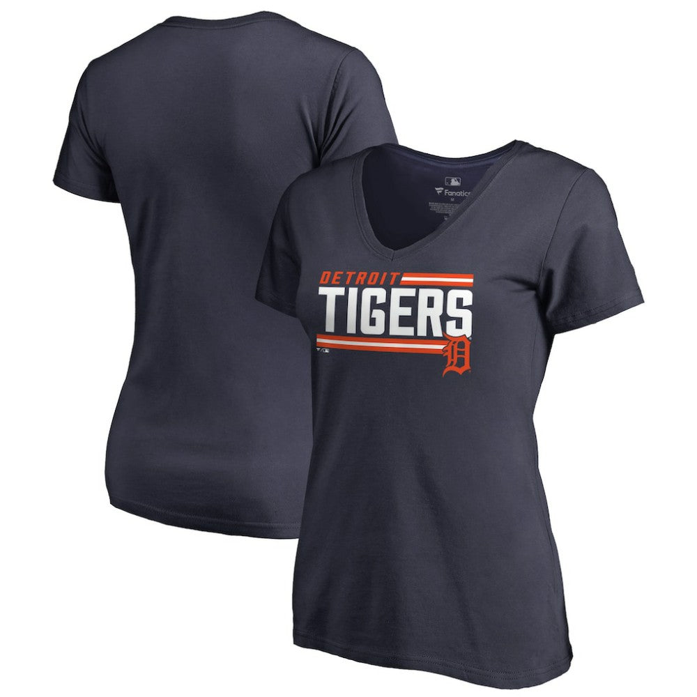 Detroit Tigers Women's Onside Stripe V-Neck T-Shirt - Navy T-shirts