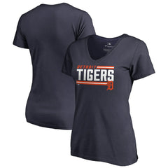 Detroit Tigers Women's Onside Stripe V-Neck T-Shirt - Navy T-shirts
