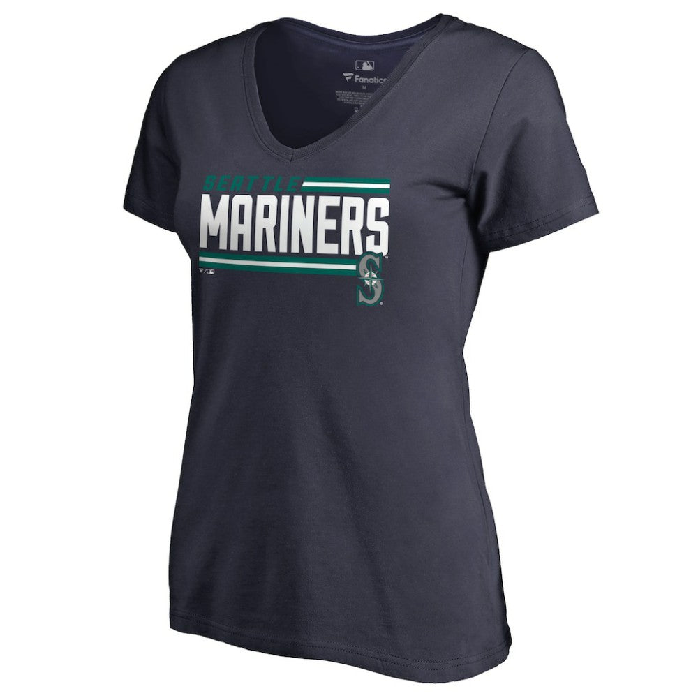 Seattle Mariners Women's Onside Stripe V-Neck T-Shirt - Navy T-shirts