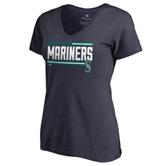Seattle Mariners Women's Onside Stripe V-Neck T-Shirt - Navy T-shirts