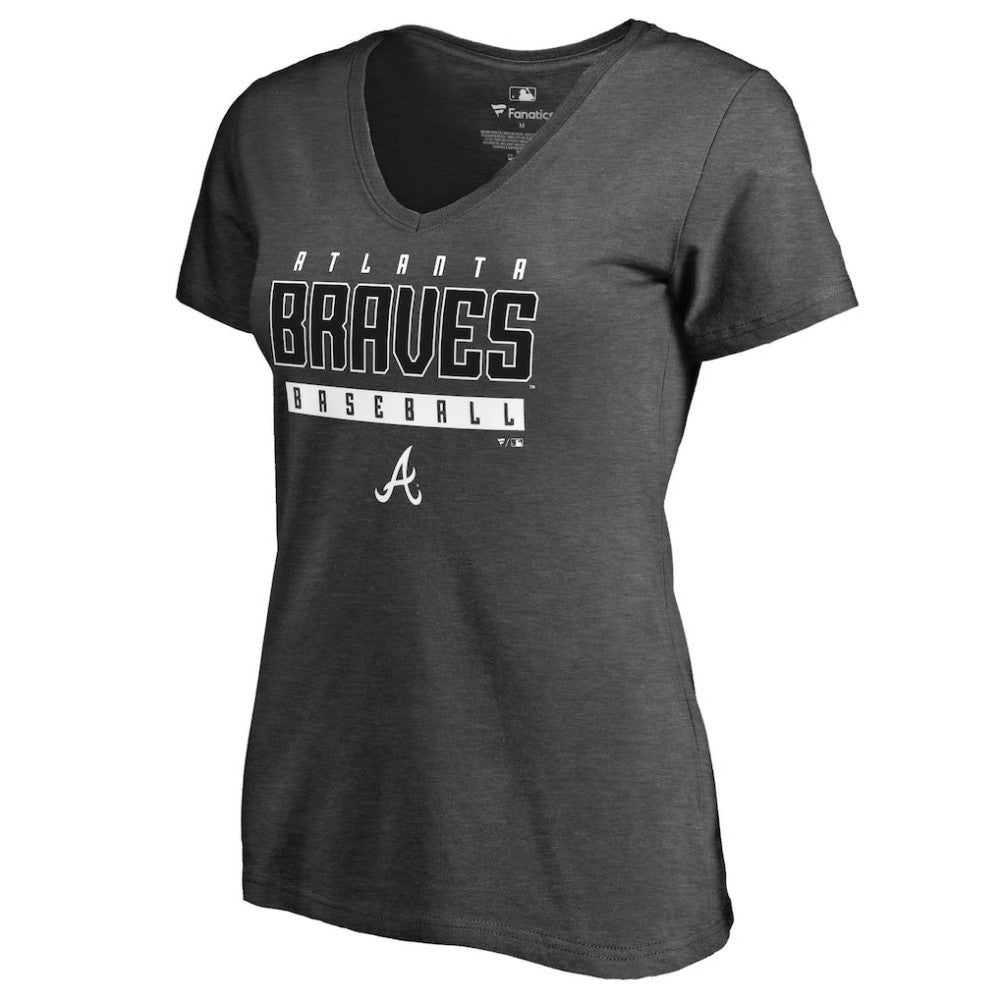 Atlanta Braves Women's Charcoal Stack V-Neck T-Shirt - Ash T-shirts