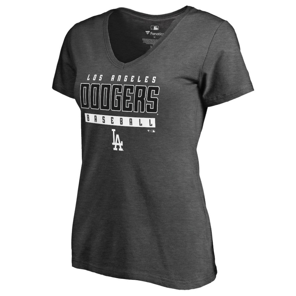 Los Angeles Dodgers Women's Charcoal Stack V-Neck T-Shirt - Ash T-shirts