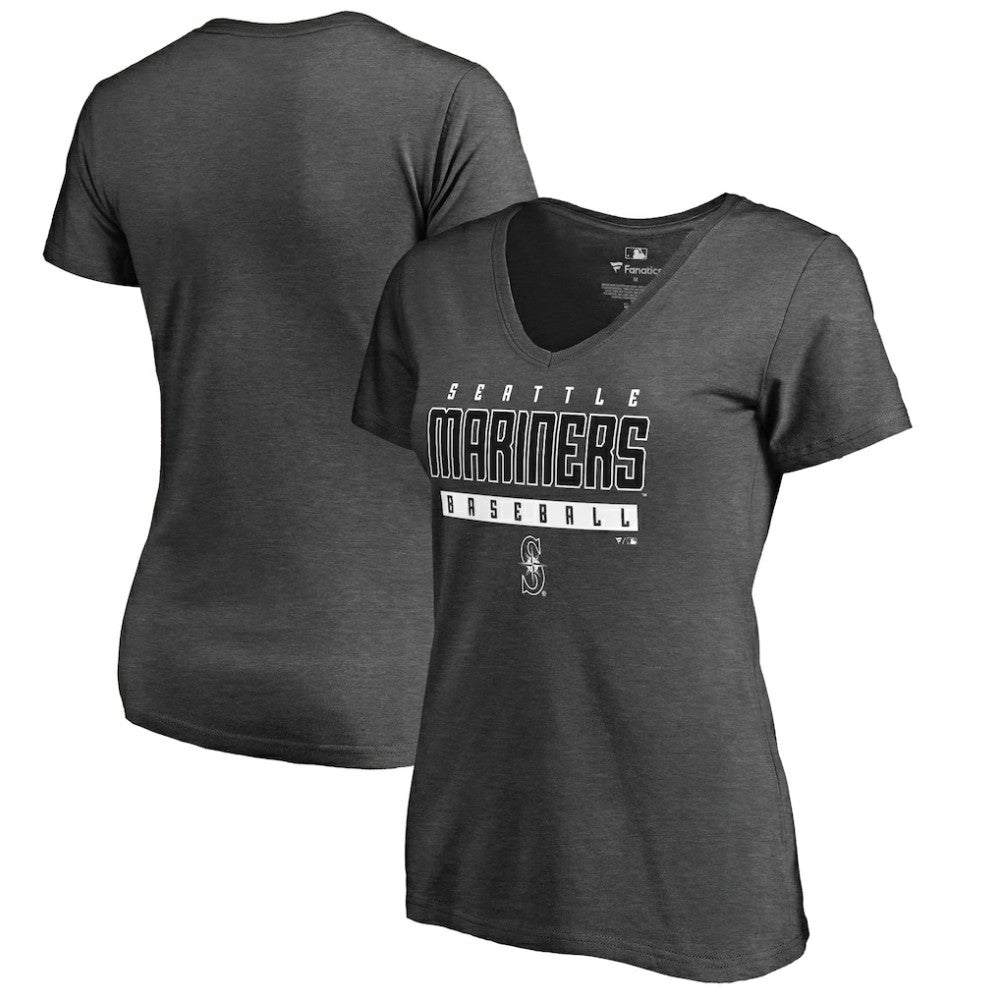 Seattle Mariners Women's Charcoal Stack V-Neck T-Shirt - Ash T-shirts