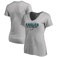 Philadelphia Eagles Women's Iconic Collection Script Assist V-Neck T-Shirt - Heathered Gray T-shirts