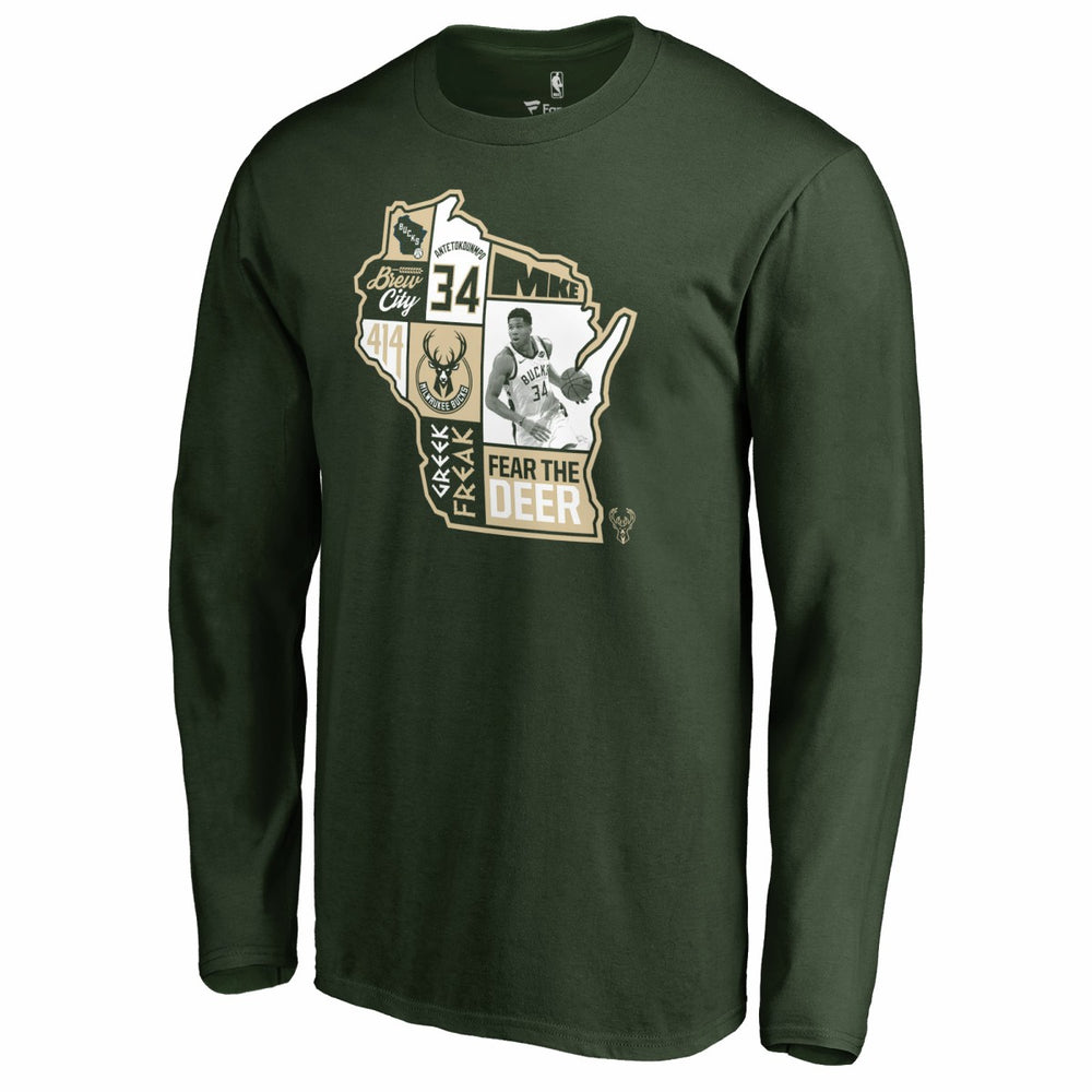 Giannis Antetokounmpo Milwaukee Bucks Player State Long Sleeve T-Shirt Hunter Green