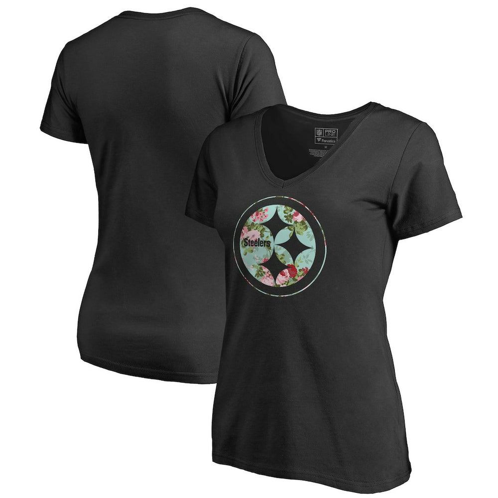 Pittsburgh Steelers Women's Lovely V-Neck T-Shirt - Black T-shirts