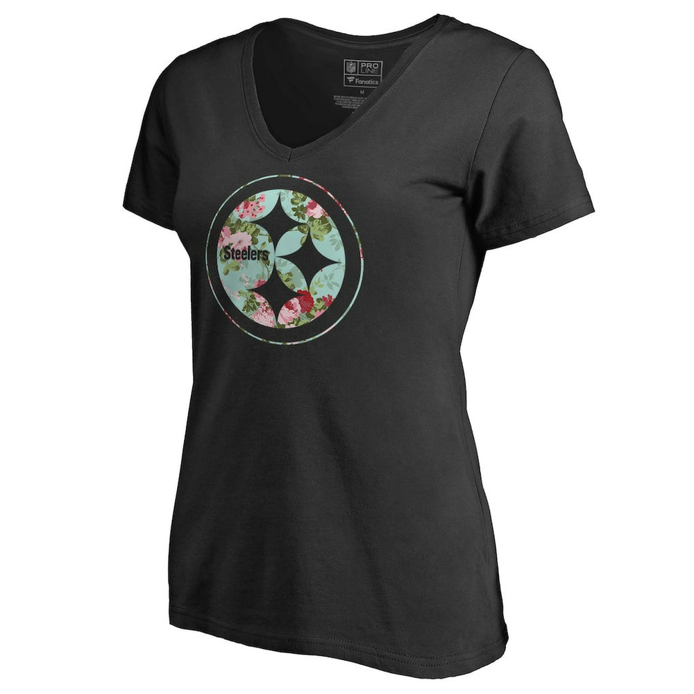 Pittsburgh Steelers Women's Lovely V-Neck T-Shirt - Black T-shirts