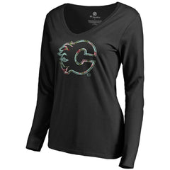 Calgary Flames Women's Lovely Long Sleeve V-Neck T-Shirt - Black | US 3074472