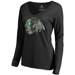 Chicago Blackhawks Women's Lovely Long Sleeve V-Neck T-Shirt - Black | US 3074474