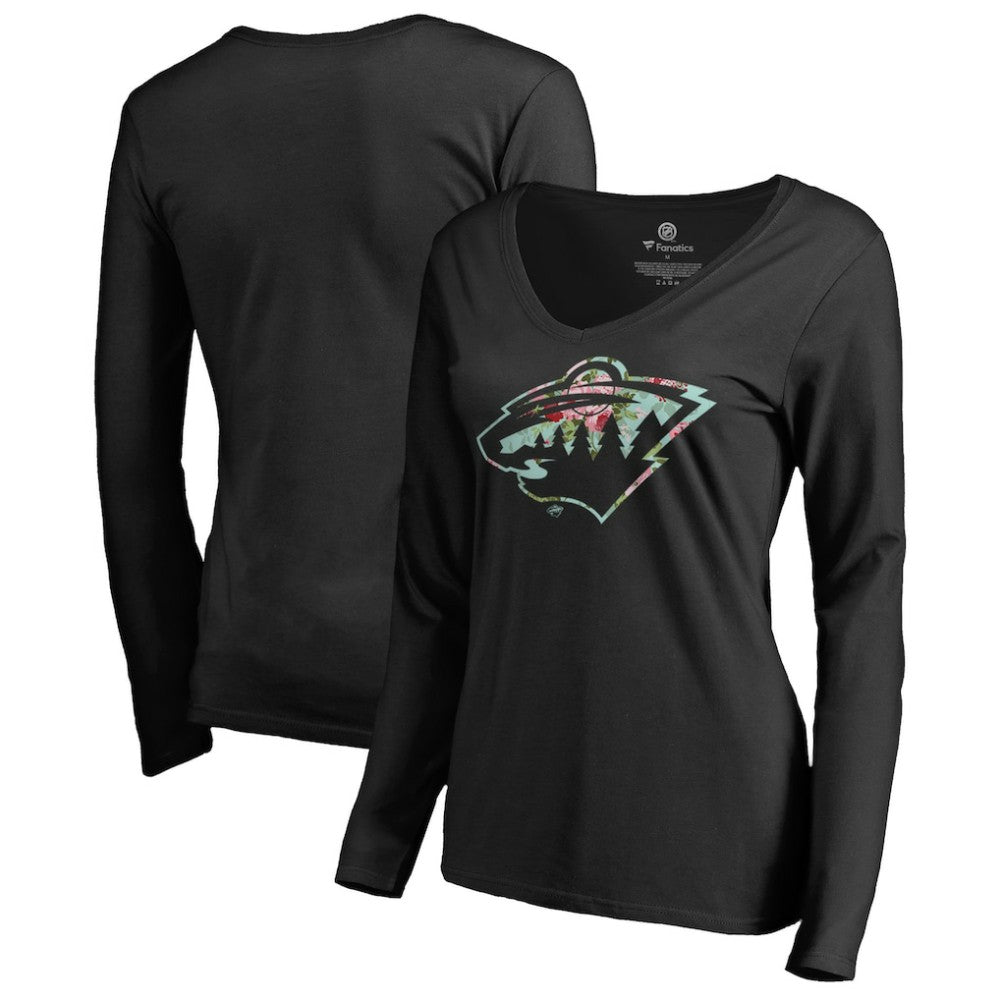 Minnesota Wild Women's Lovely Long Sleeve V-Neck T-Shirt - Black | US 3074482