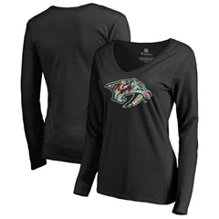Nashville Predators Women's Lovely Long Sleeve V-Neck T-Shirt - Black | US 3074484