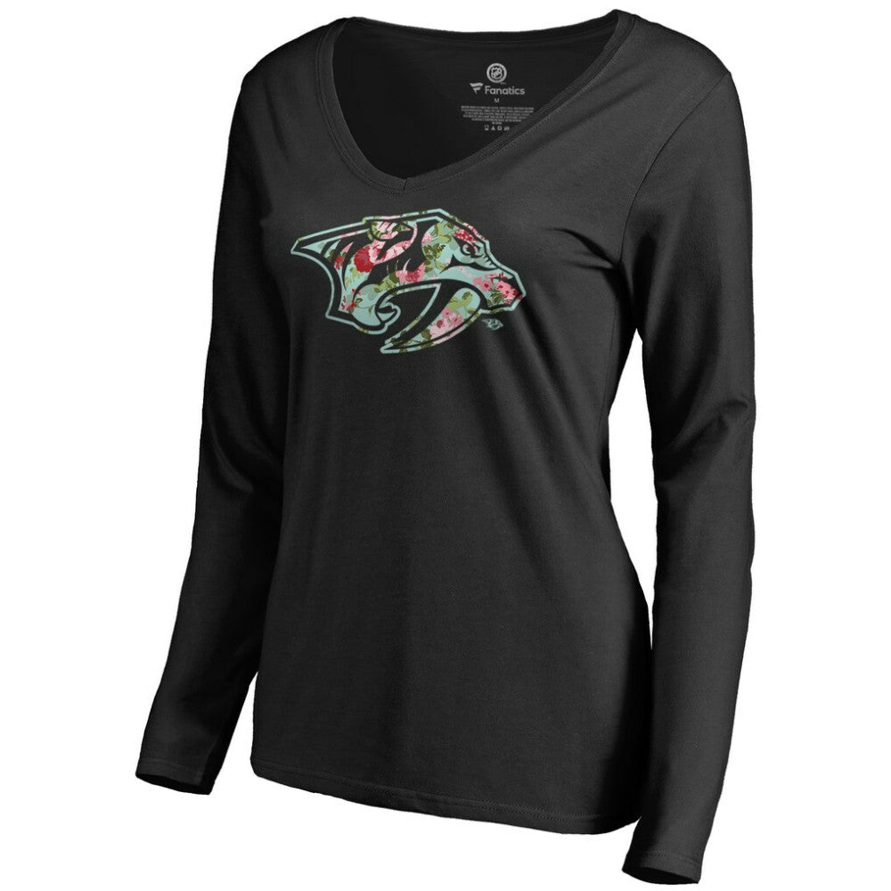 Nashville Predators Women's Lovely Long Sleeve V-Neck T-Shirt - Black | US 3074484