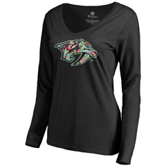 Nashville Predators Women's Lovely Long Sleeve V-Neck T-Shirt - Black | US 3074484