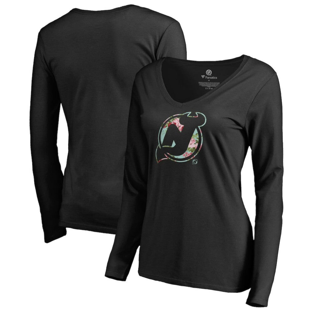 New Jersey Devils Women's Lovely Long Sleeve V-Neck T-Shirt - Black | US 3074485