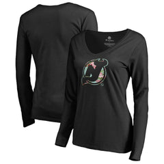 New Jersey Devils Women's Lovely Long Sleeve V-Neck T-Shirt - Black | US 3074485