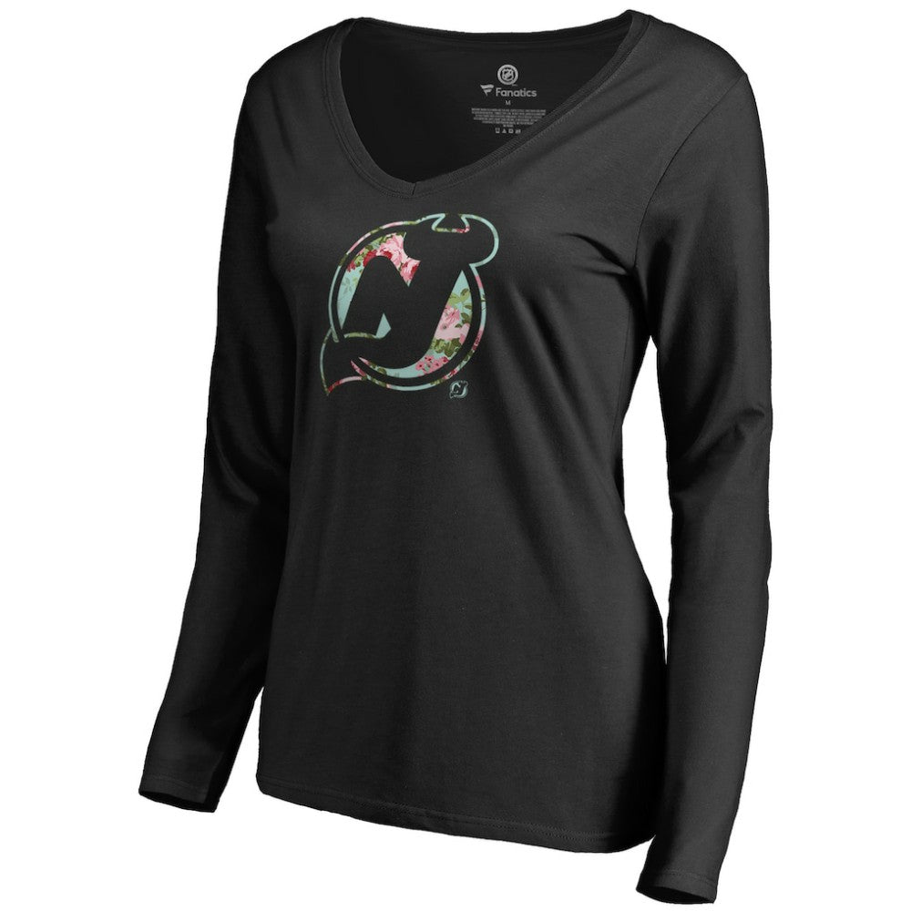 New Jersey Devils Women's Lovely Long Sleeve V-Neck T-Shirt - Black | US 3074485