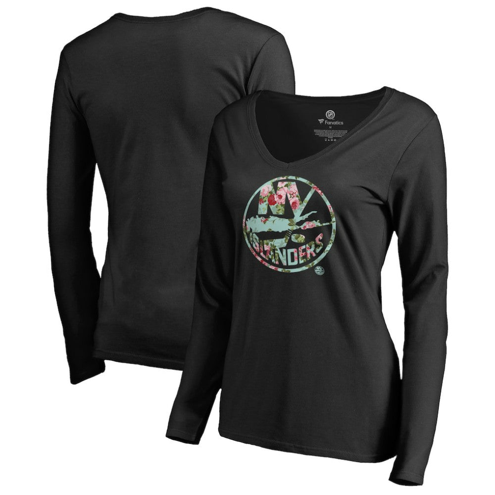 New York Islanders Women's Lovely Long Sleeve V-Neck T-Shirt - Black | US 3074486