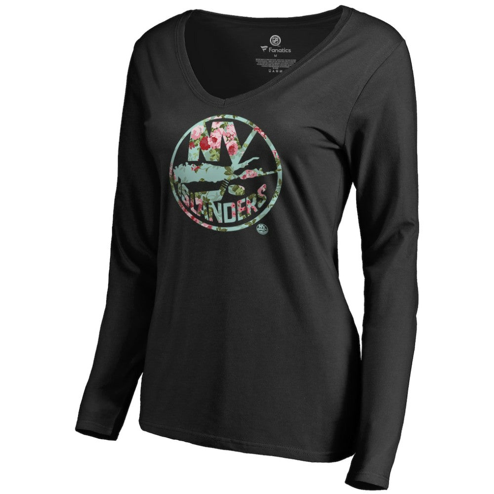 New York Islanders Women's Lovely Long Sleeve V-Neck T-Shirt - Black | US 3074486