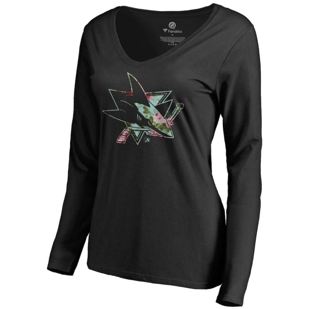 San Jose Sharks Women's Lovely Long Sleeve V-Neck T-Shirt - Black | US 3074491