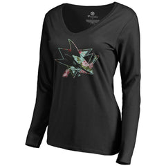San Jose Sharks Women's Lovely Long Sleeve V-Neck T-Shirt - Black | US 3074491