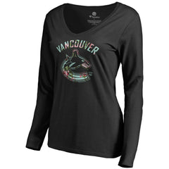 Vancouver Canucks Women's Lovely Long Sleeve V-Neck T-Shirt - Black | US 3074495