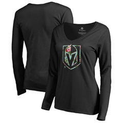 Vegas Golden Knights Women's Lovely Long Sleeve V-Neck T-Shirt - Black | US 3074496