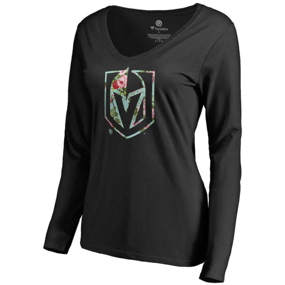 Vegas Golden Knights Women's Lovely Long Sleeve V-Neck T-Shirt - Black | US 3074496
