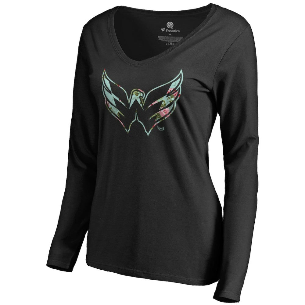 Washington Capitals Women's Lovely Long Sleeve V-Neck T-Shirt - Black | US 3074497