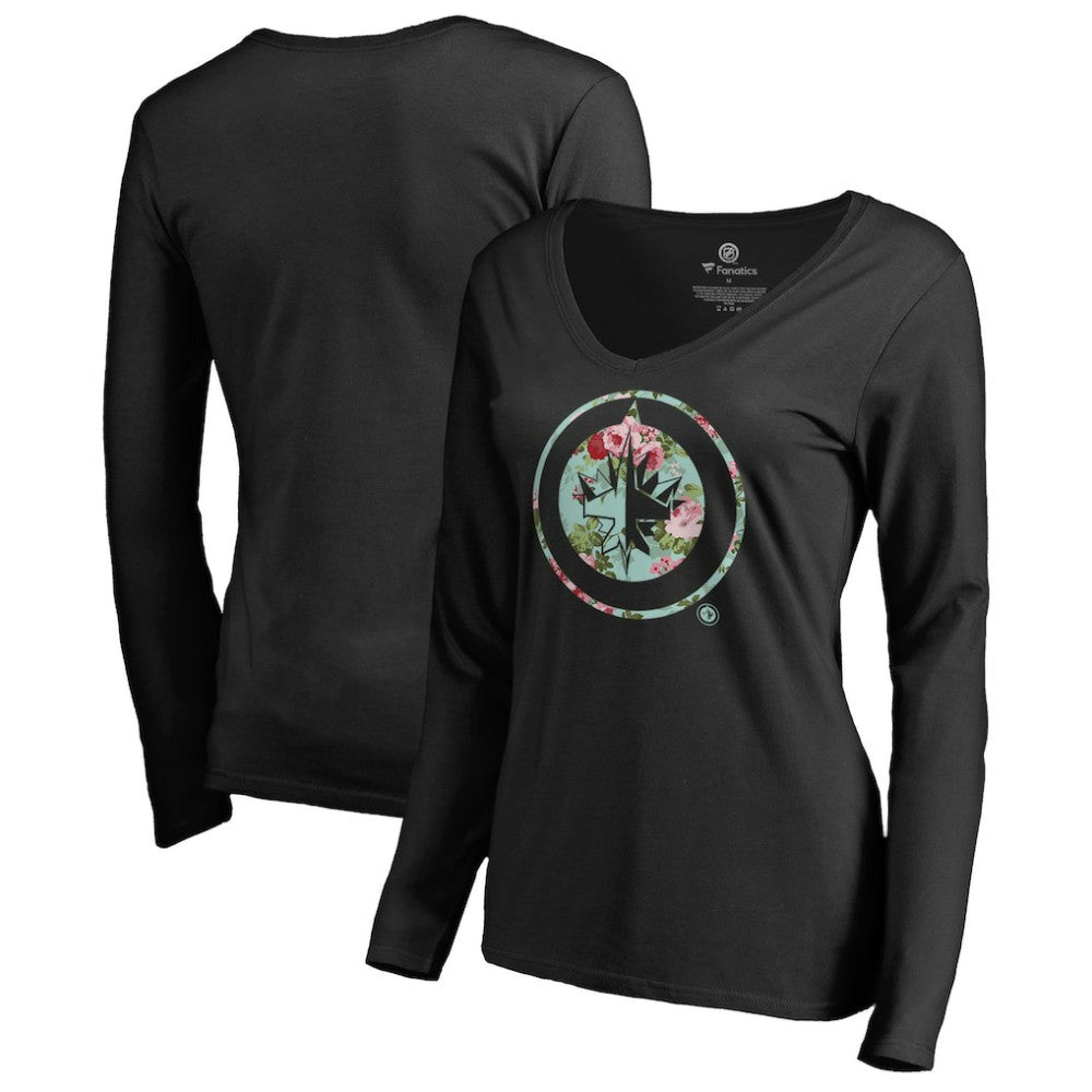 Winnipeg Jets Women's Lovely Long Sleeve V-Neck T-Shirt - Black | US 3074498