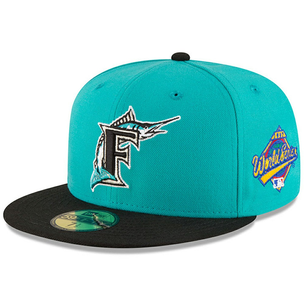 Florida Marlins New Era World Series Wool 59FIFTY Fitted Hat - Aqua Hats