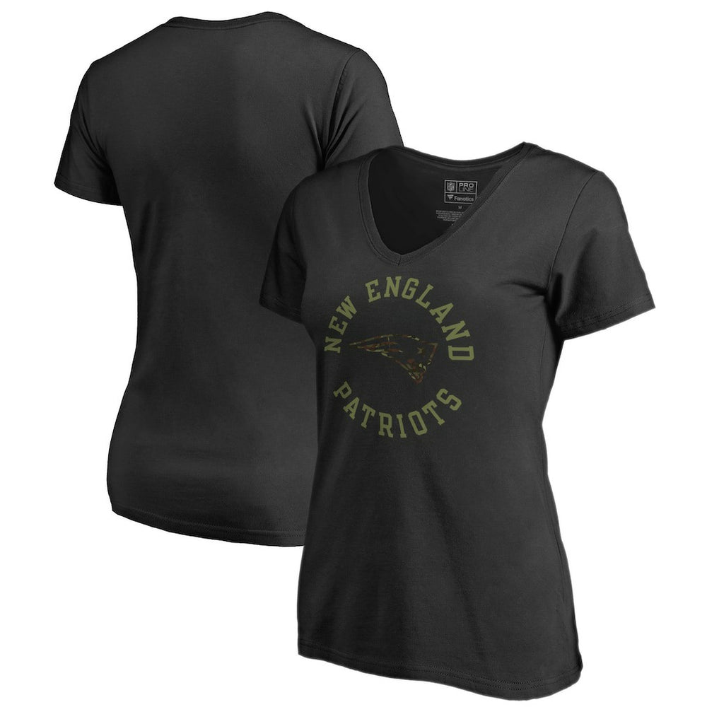 New England Patriots Women's Camo Collection Liberty V-Neck T-Shirt - Black T-shirts